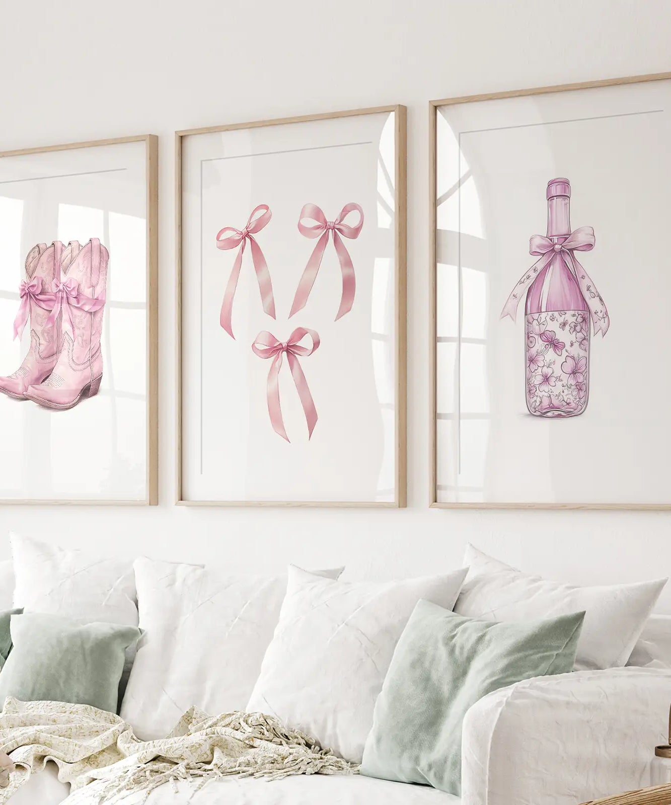 Trendige rosa Wandkunst-Drucke, Preppy Raumdekor-Set