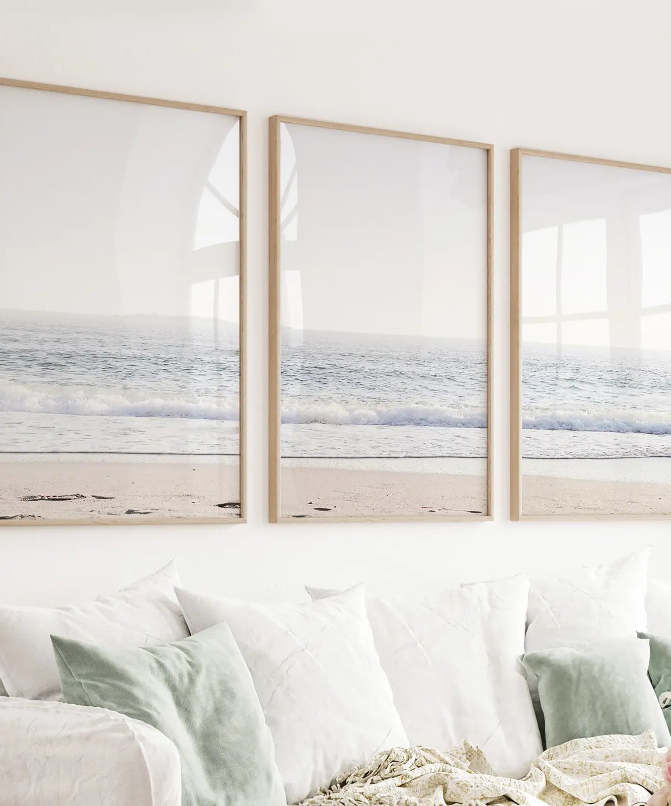 Pastel Minimalist Wave Photo. Set of 3 Beach House Wall Art