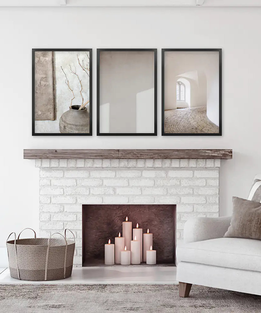 Minimalistische beigefarbene moderne Architektur, 3er-Set Drucke