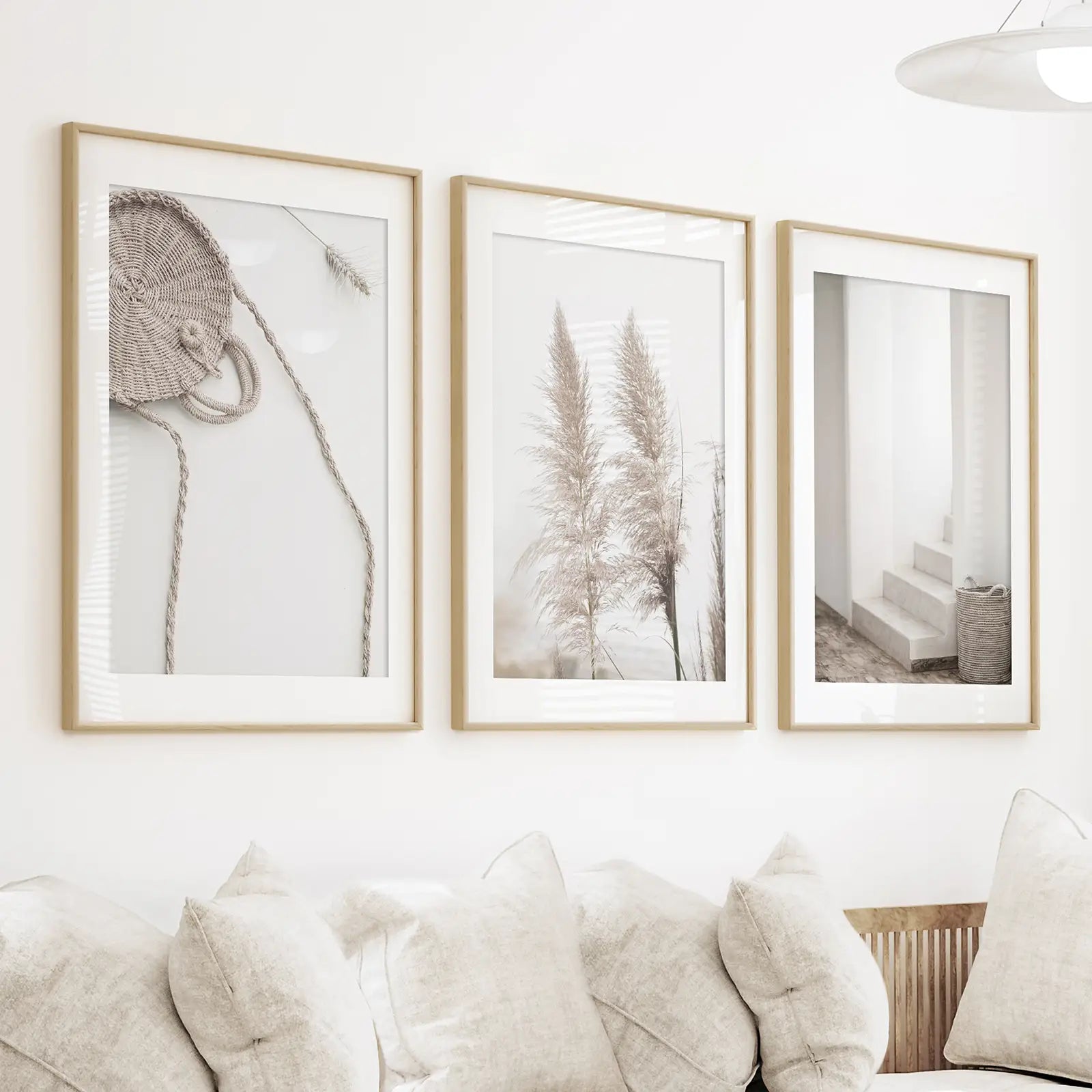 Natürliche Töne Boho Minimalistische Wanddekoration. Pampasgras
