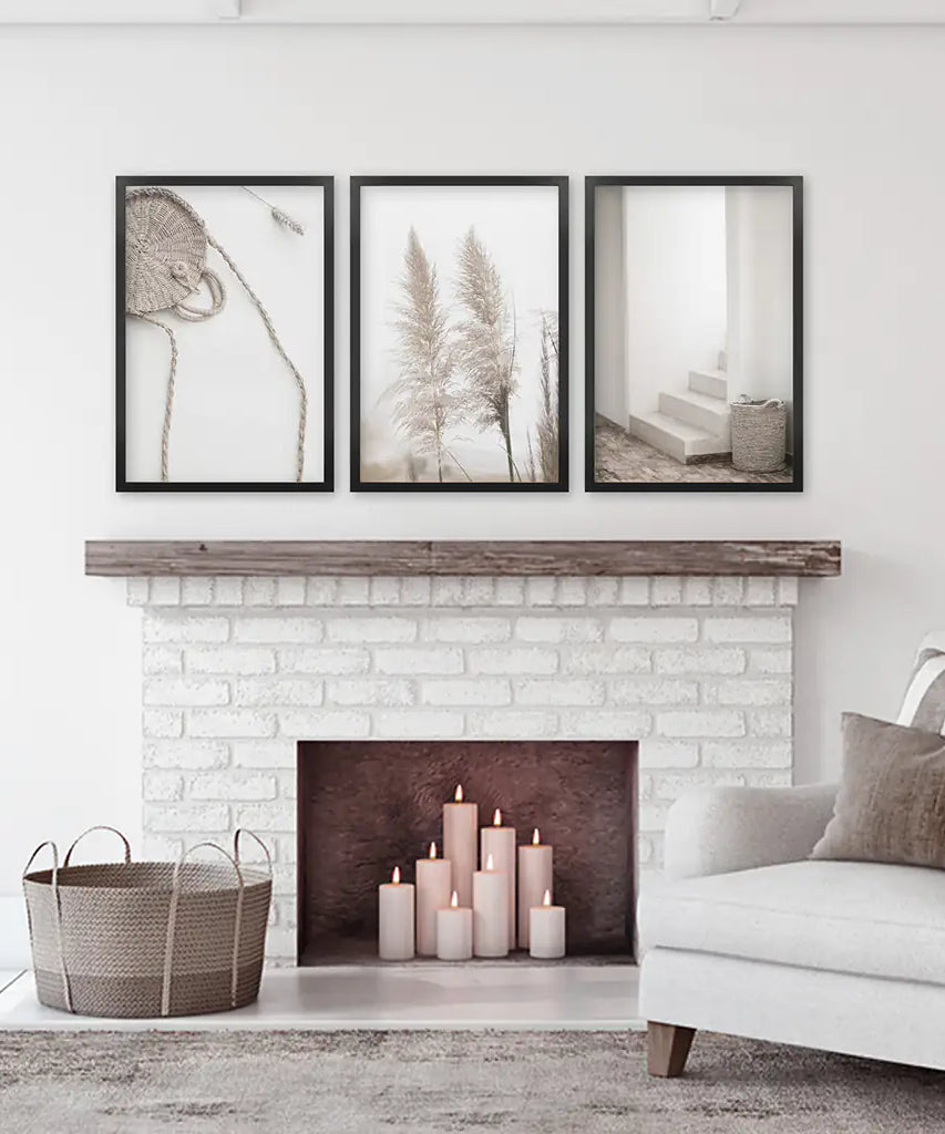 Natürliche Töne Boho Minimalistische Wanddekoration. Pampasgras