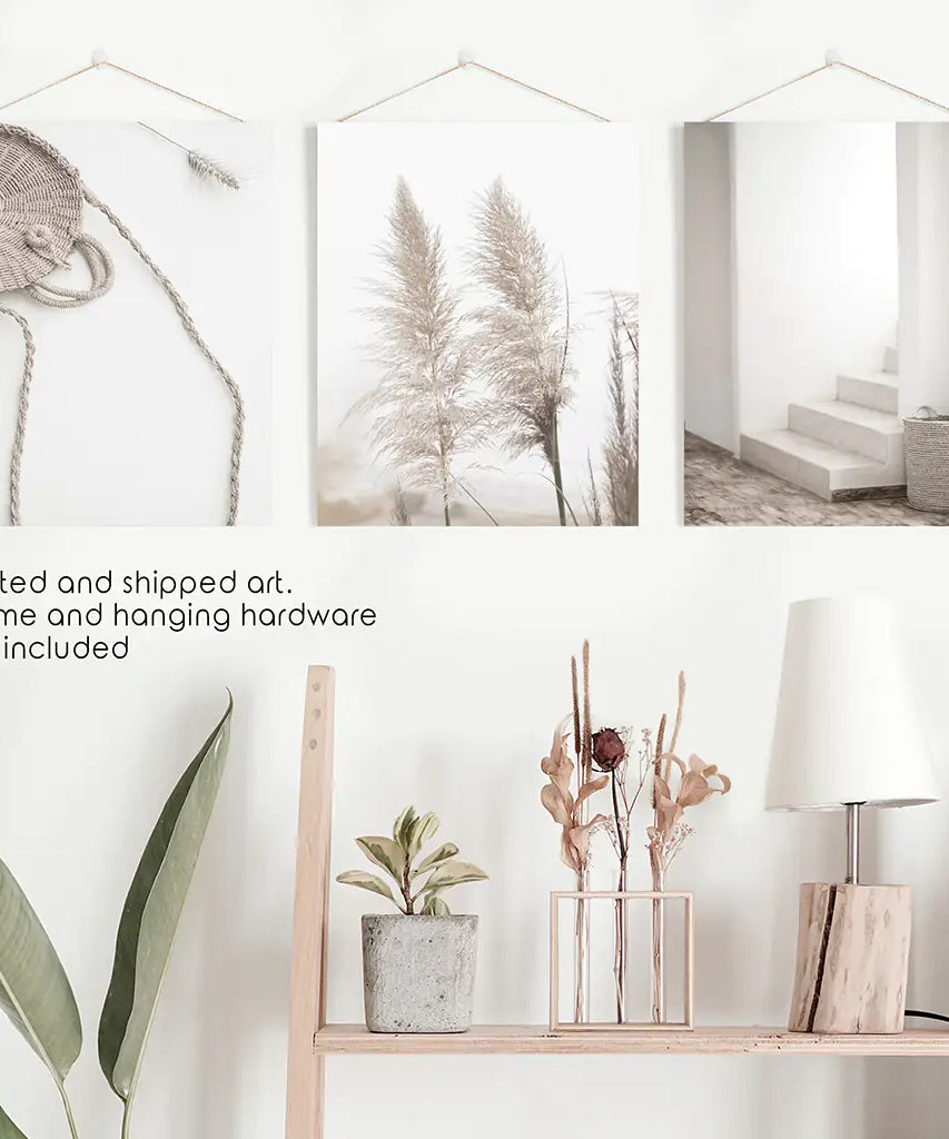 Natürliche Töne Boho Minimalistische Wanddekoration. Pampasgras