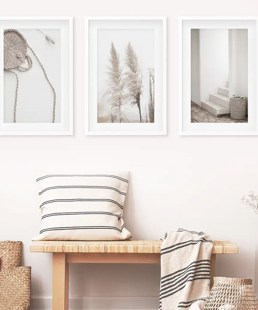 Natürliche Töne Boho Minimalistische Wanddekoration. Pampasgras