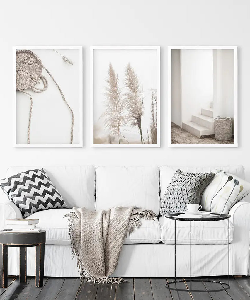 Natürliche Töne Boho Minimalistische Wanddekoration. Pampasgras
