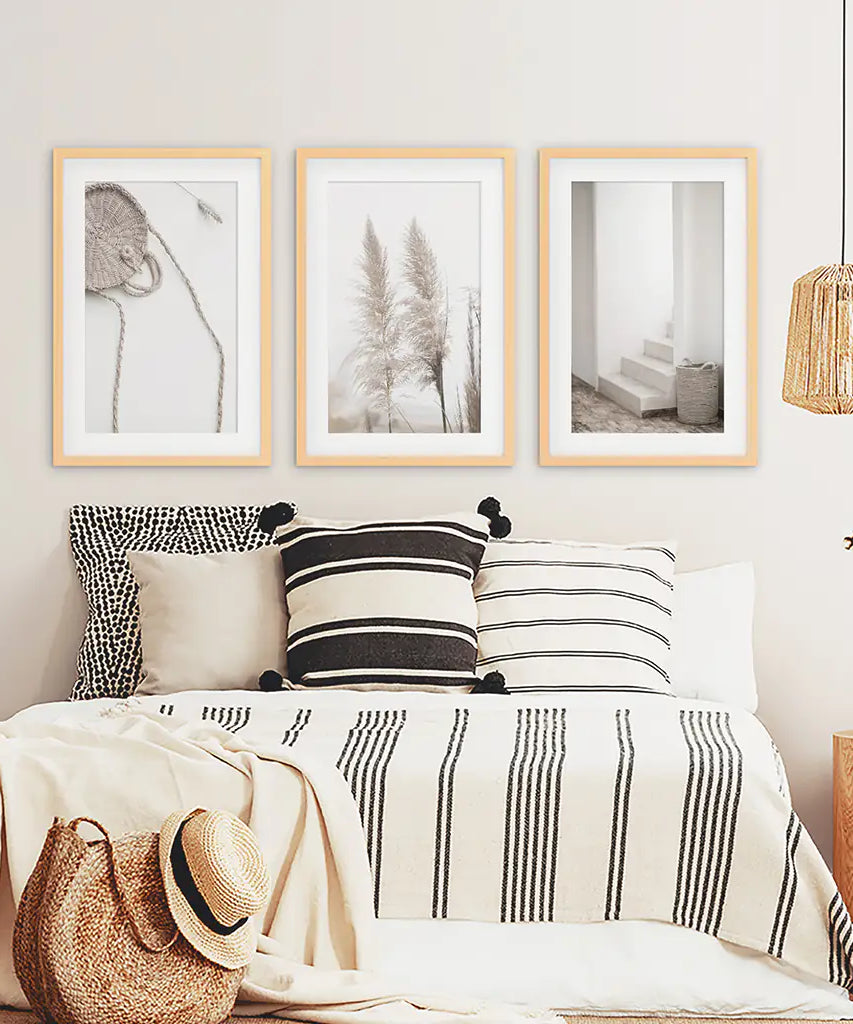 Natürliche Töne Boho Minimalistische Wanddekoration. Pampasgras