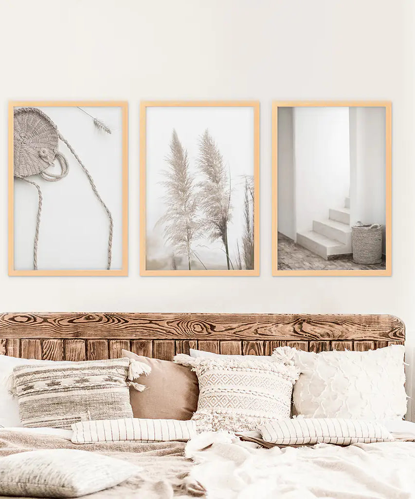 Natürliche Töne Boho Minimalistische Wanddekoration. Pampasgras