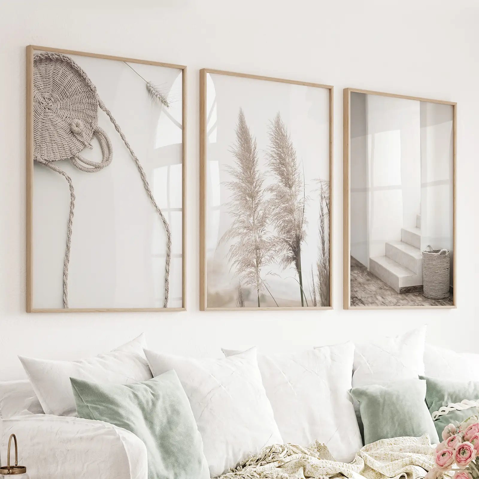 Natürliche Töne Boho Minimalistische Wanddekoration. Pampasgras