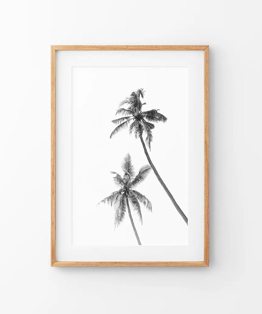 Minimalistisches Schwarz-Weiß-Palmen-Poster. Hawaii-Thema