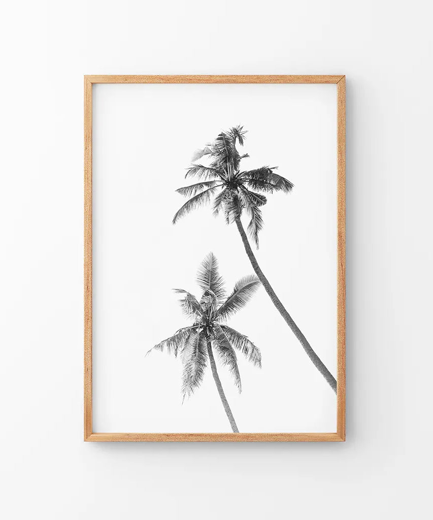 Minimalistisches Schwarz-Weiß-Palmen-Poster. Hawaii-Thema