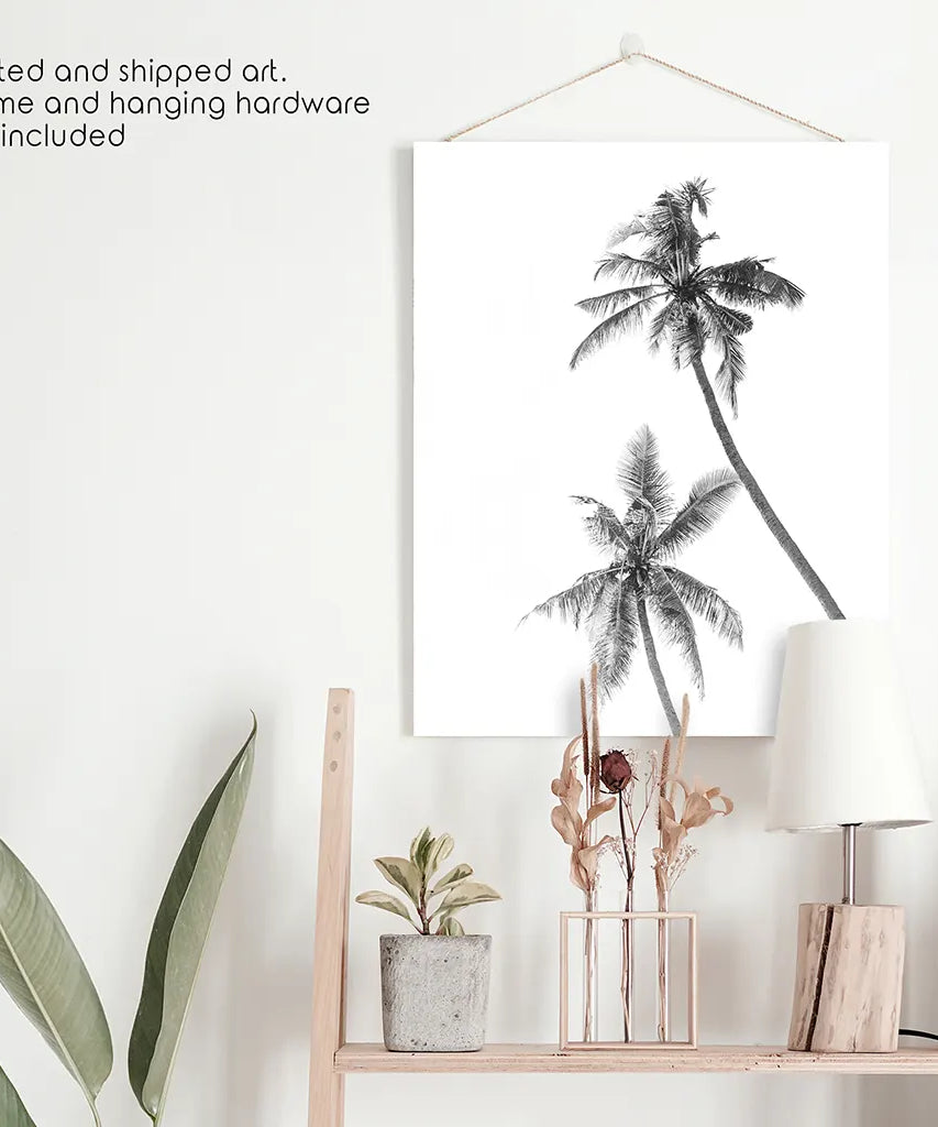 Minimalistisches Schwarz-Weiß-Palmen-Poster. Hawaii-Thema