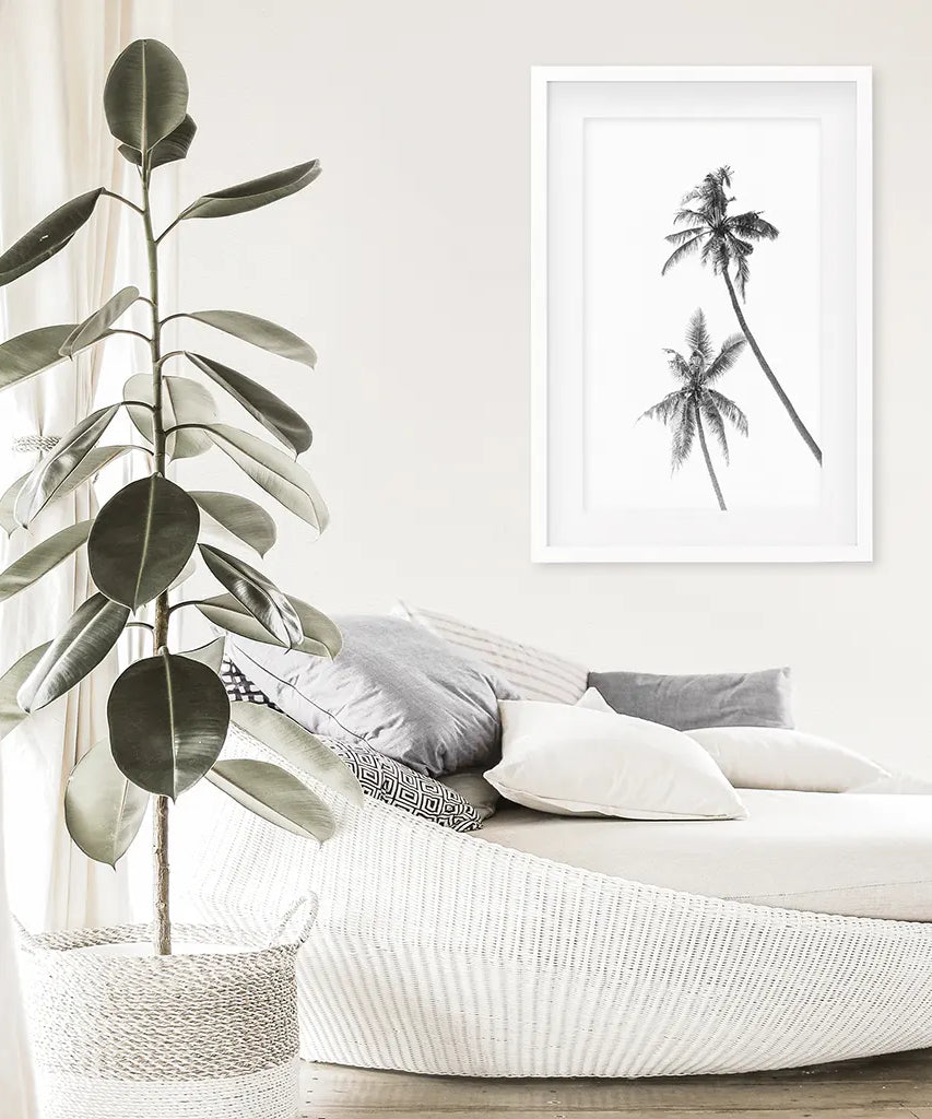 Minimalistisches Schwarz-Weiß-Palmen-Poster. Hawaii-Thema