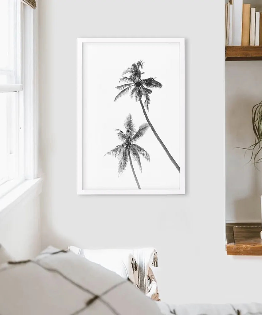 Minimalistisches Schwarz-Weiß-Palmen-Poster. Hawaii-Thema