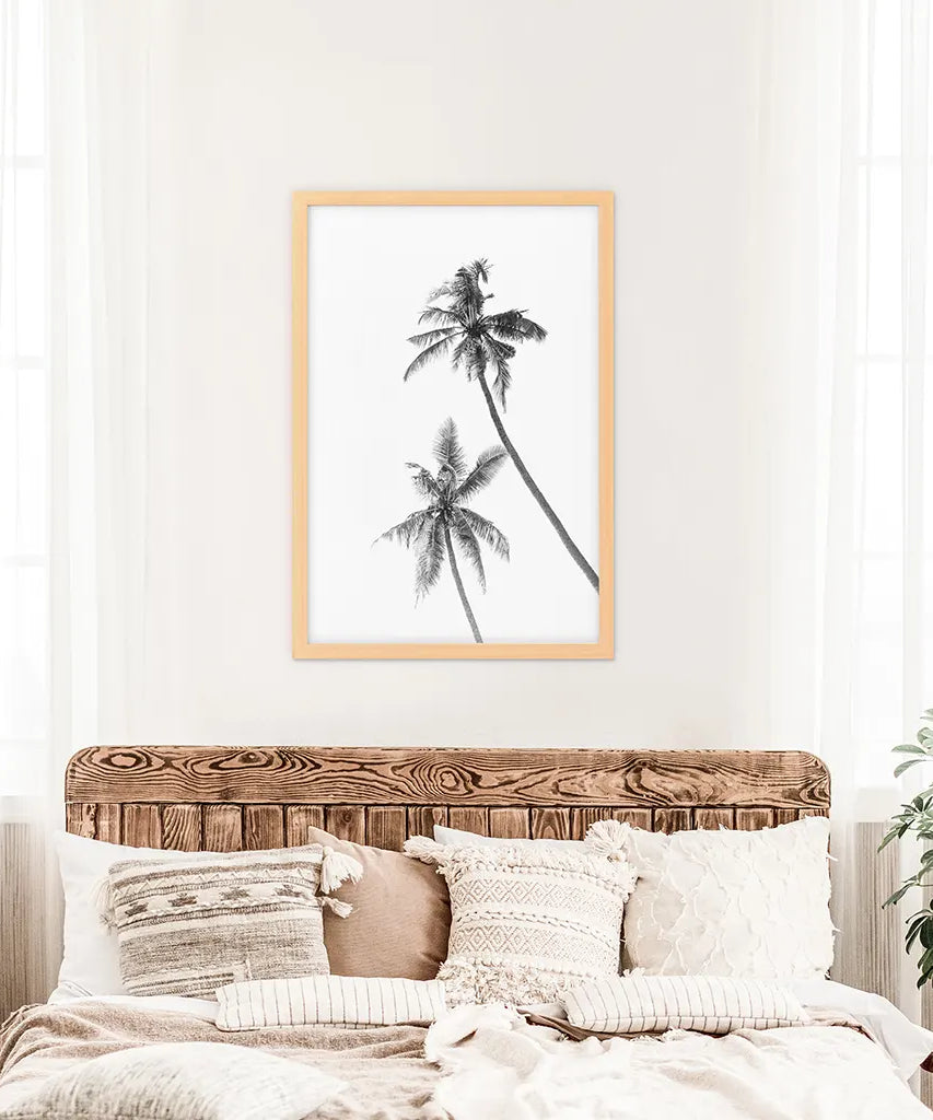 Minimalistisches Schwarz-Weiß-Palmen-Poster. Hawaii-Thema