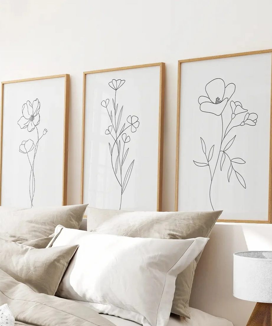 Wildflower Trendy Line Art Set of 3 Wall Decor