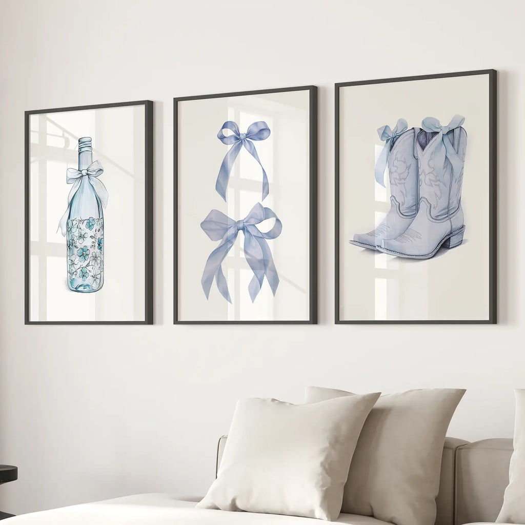 Preppy Aesthetic Dorm Decor Blue Wall Art Prints