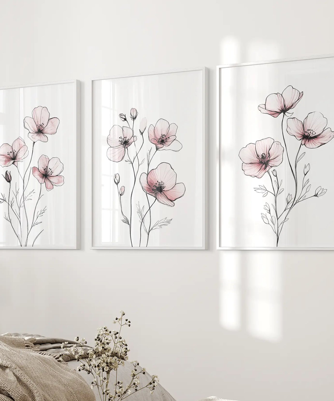 Floral Minimalist Art Posters. 3 Piece Wall Decor