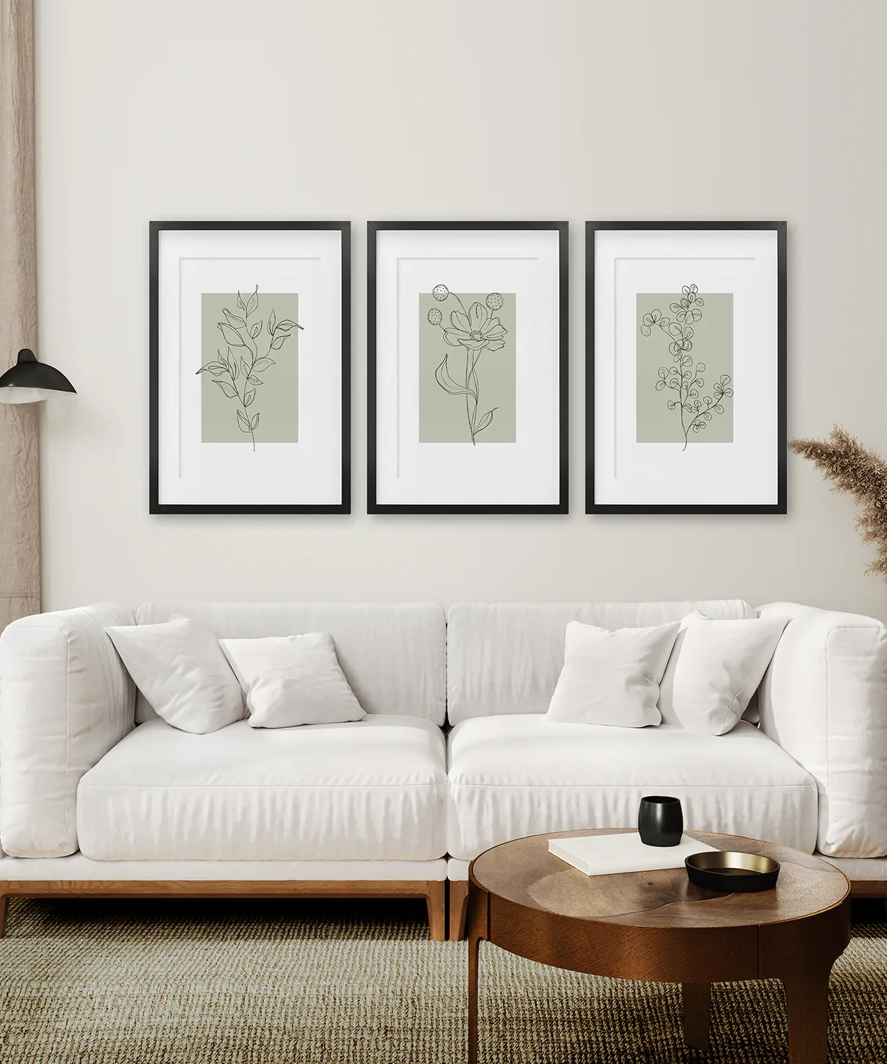 Pastell-Wildblumen 3er Set Drucke. Botanische Strichzeichnungen