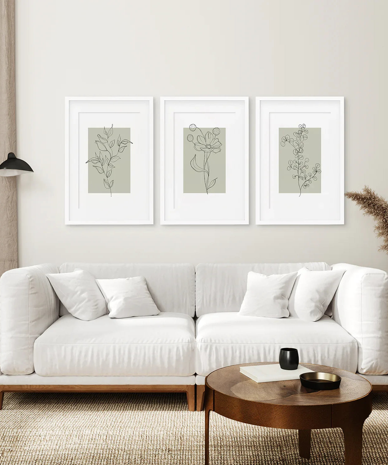 Pastell-Wildblumen 3er Set Drucke. Botanische Strichzeichnungen