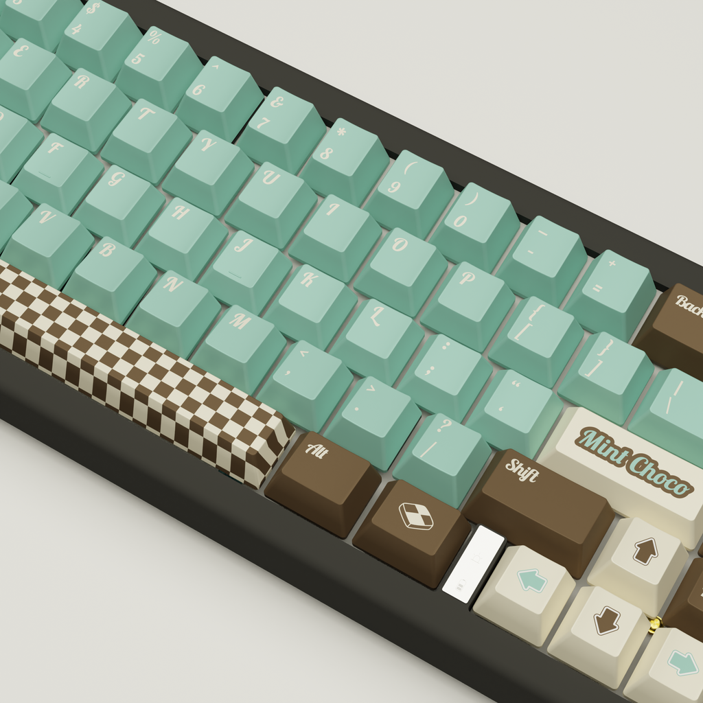 Mint Choco Design Keycaps and Mechanical Keyboard