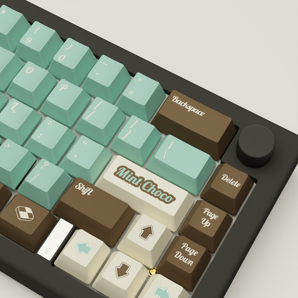 Mint Choco Design Keycaps and Mechanical Keyboard