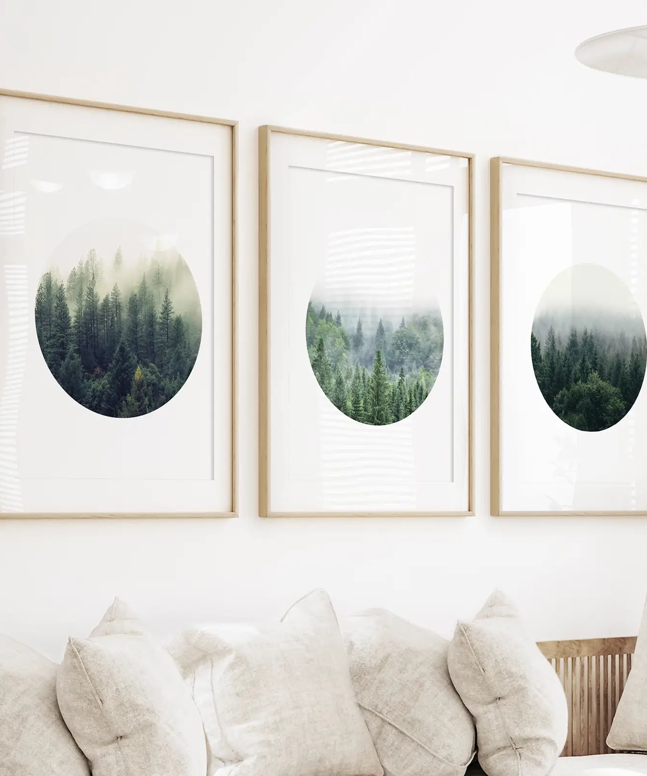 Nordic Forest Circle Wall Art. Set of 3 Scandinavian Prints