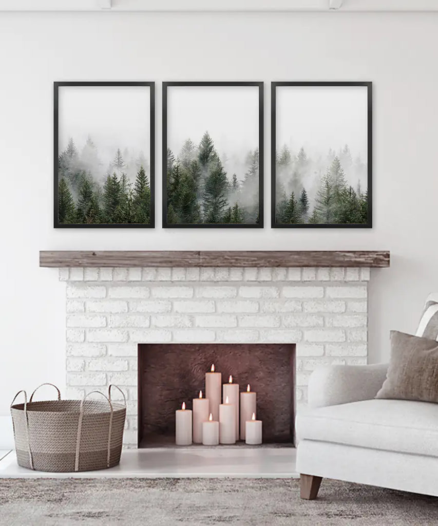 Kiefernebelwald-Triptychon. Nordische Wanddekoration
