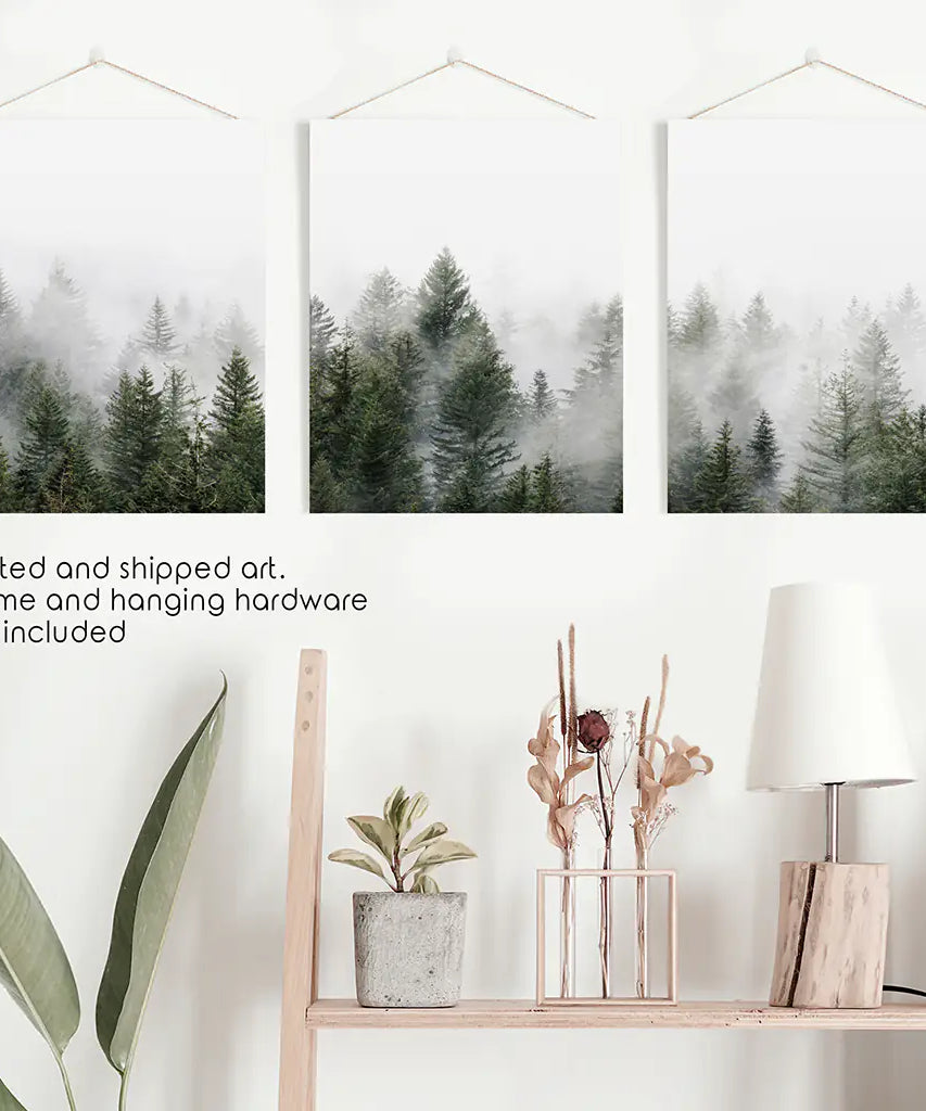 Kiefernebelwald-Triptychon. Nordische Wanddekoration
