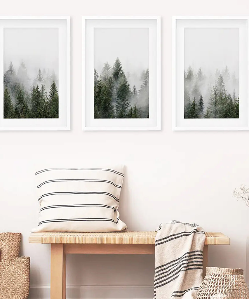 Kiefernebelwald-Triptychon. Nordische Wanddekoration
