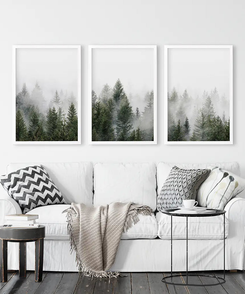 Kiefernebelwald-Triptychon. Nordische Wanddekoration