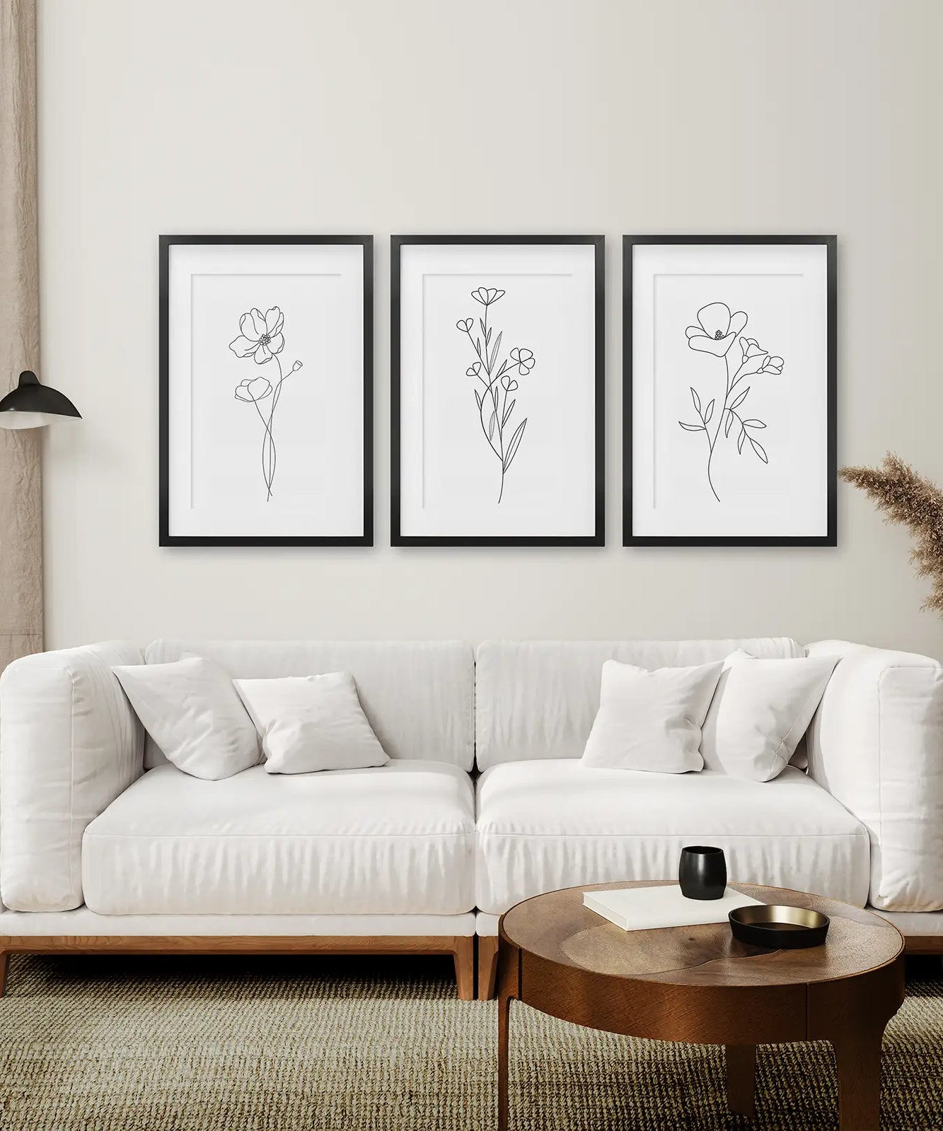 Wildflower Trendy Line Art Set of 3 Wall Decor