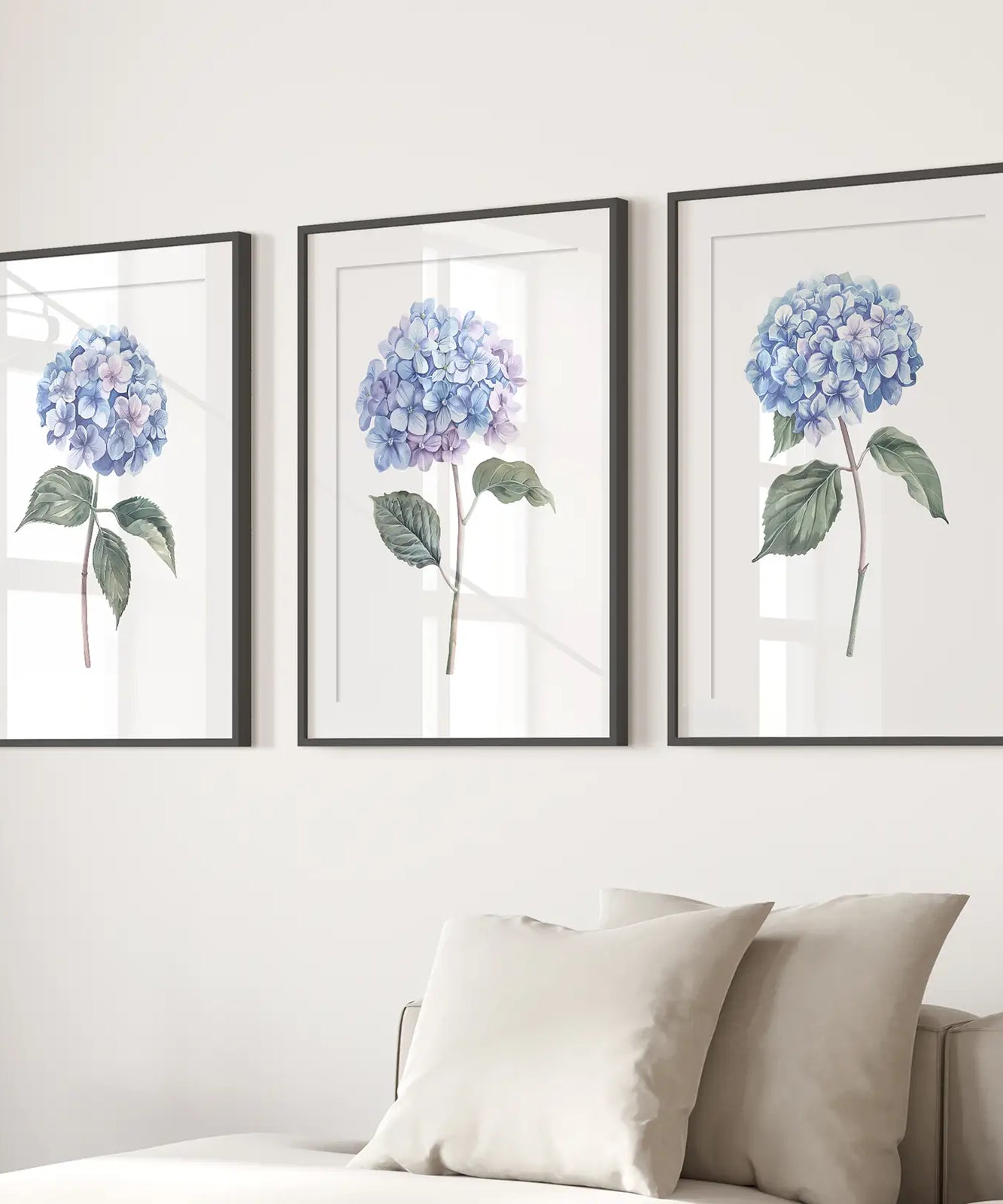 Hellblau Hortensie Blumen Wandkunst Poster Set