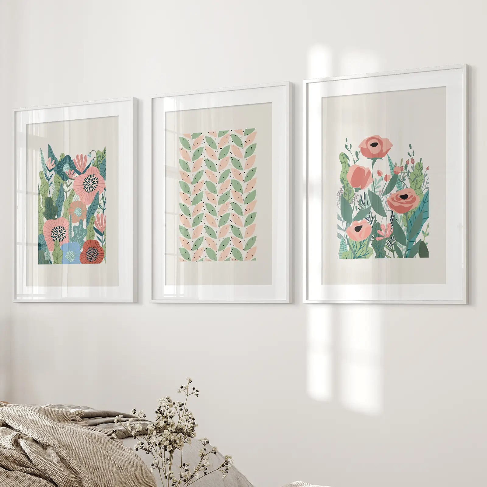 Botanische rosa Mohnblumen Wandkunst Poster Dekoration