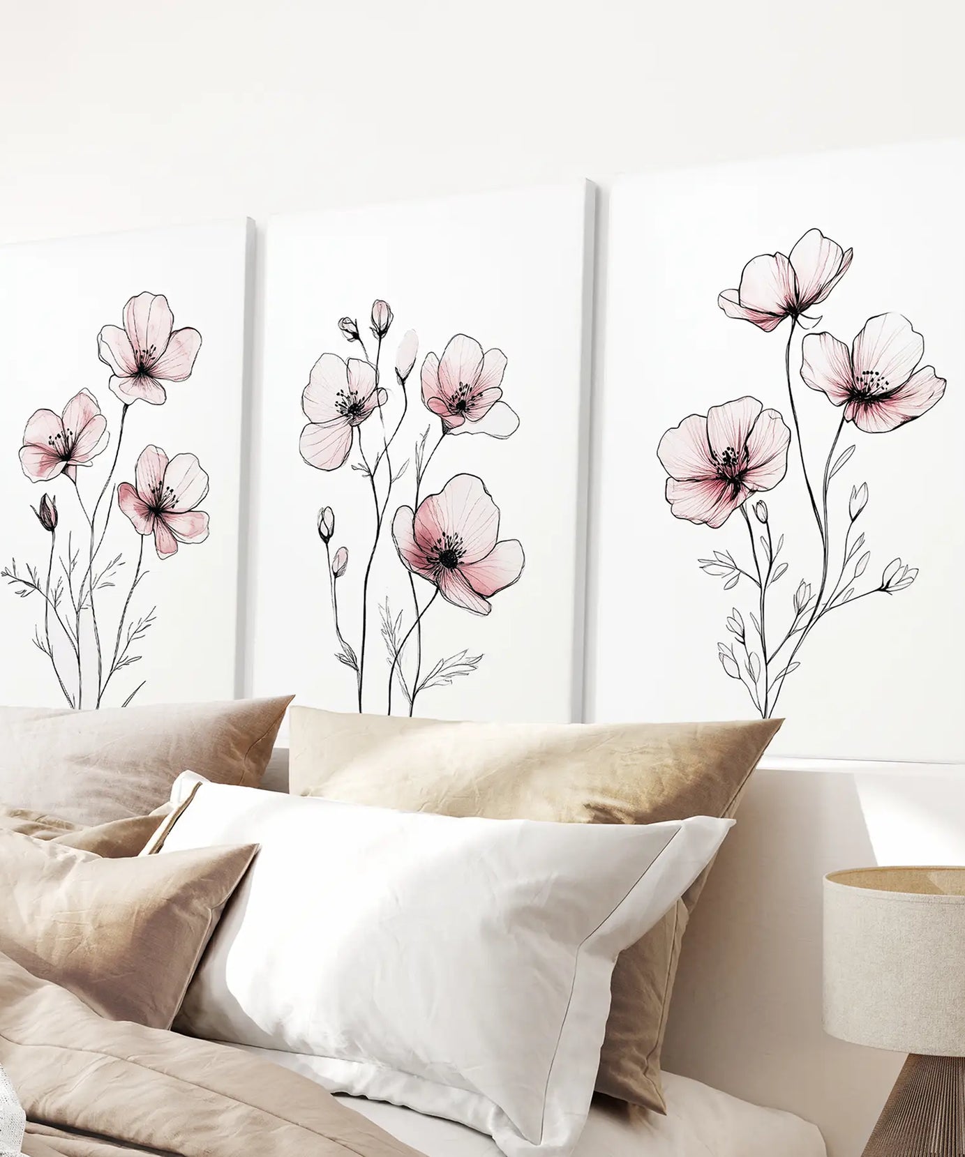 Floral Minimalist Art Posters. 3 Piece Wall Decor