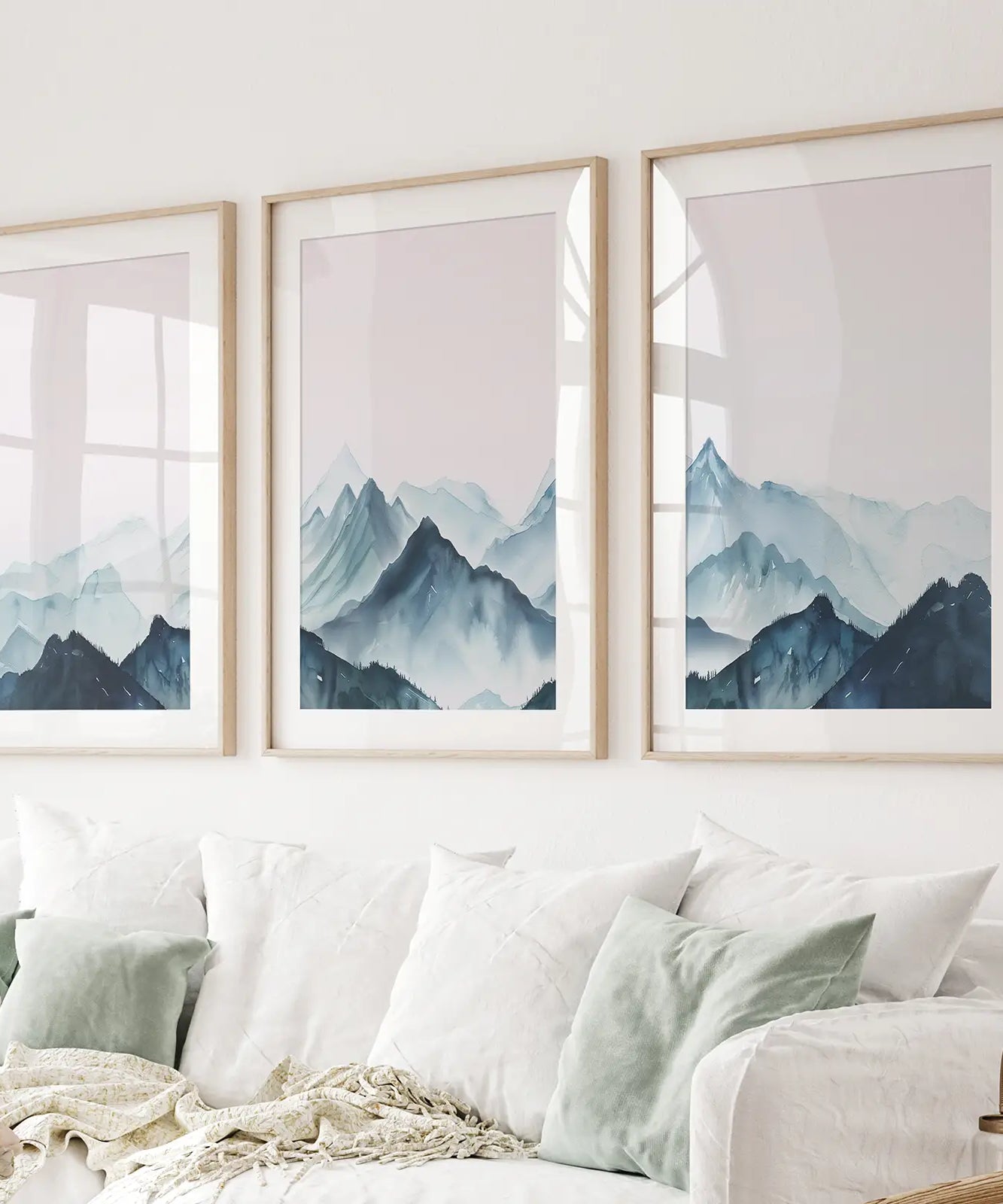 Moderne blaue Aquarell-Berglandschafts-Drucke
