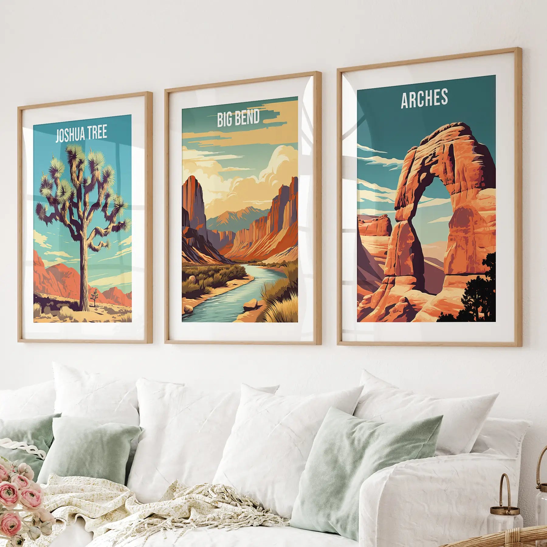 3-teilige USA Nationalpark Kunst. Big Bend, Arches, Joshua Tree