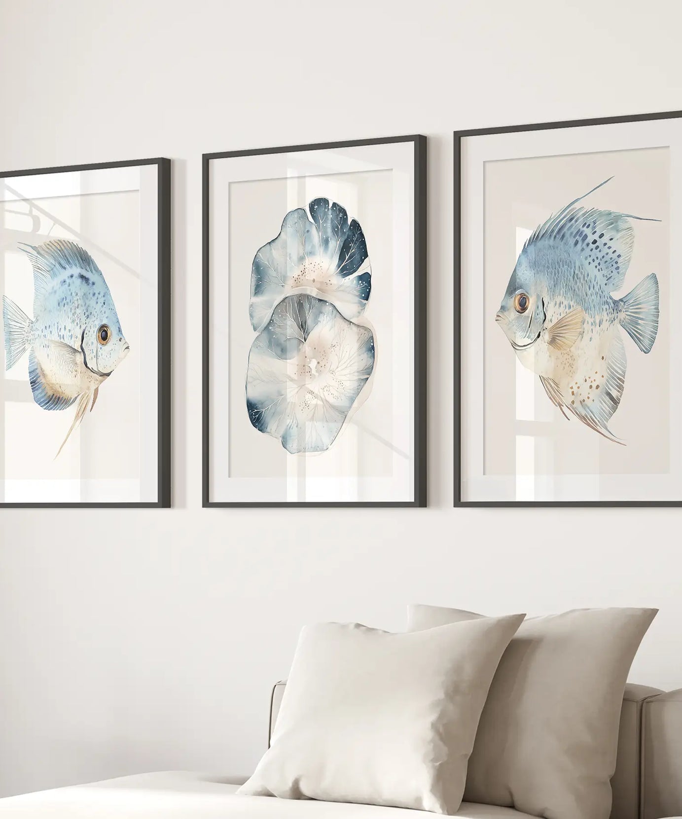 Moderne Aquarell-Küstenbilder. Fisch-Wandkunst-Poster