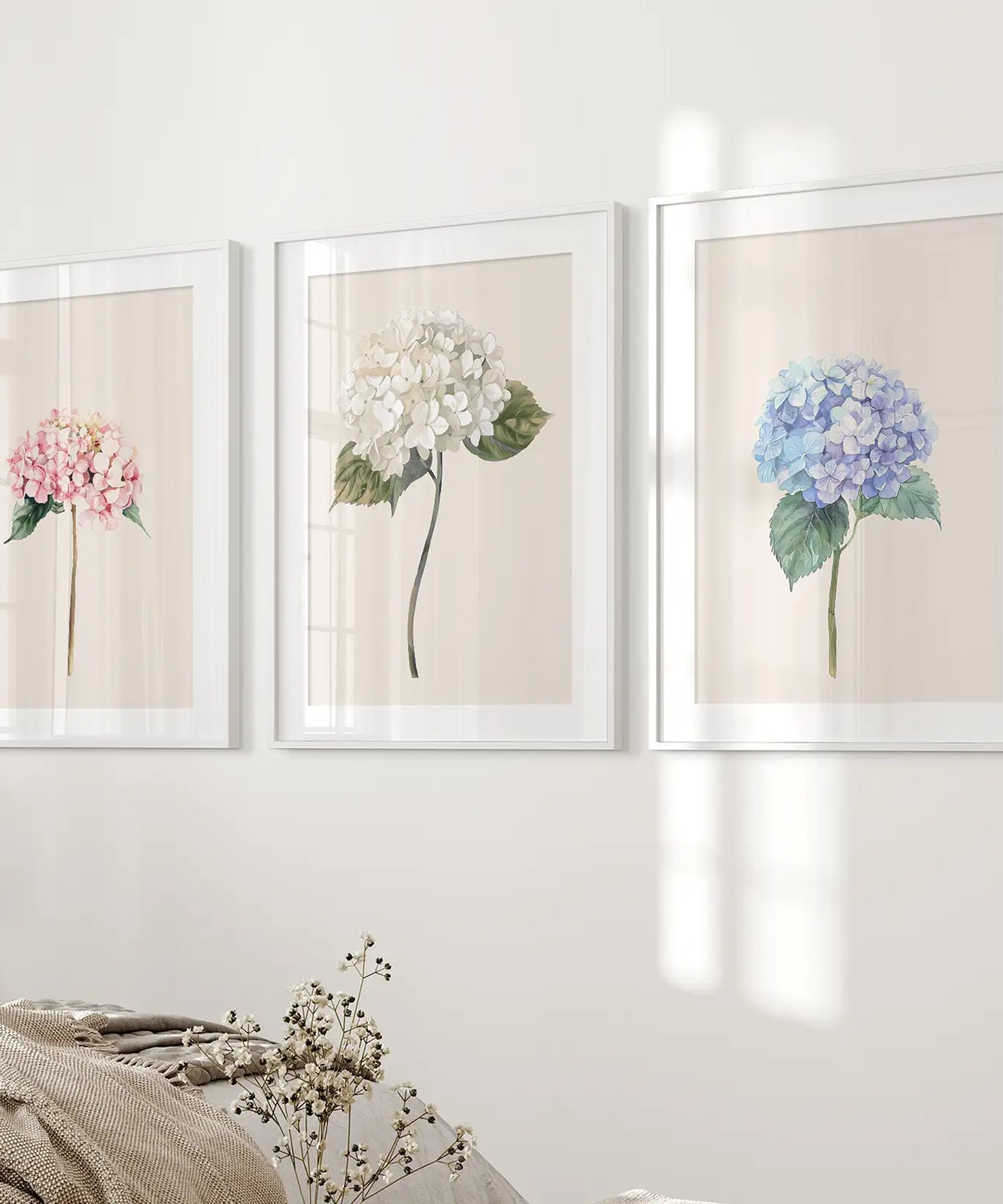 Minimalistische Botanische Hortensien-Kunstdruck-Dekoration