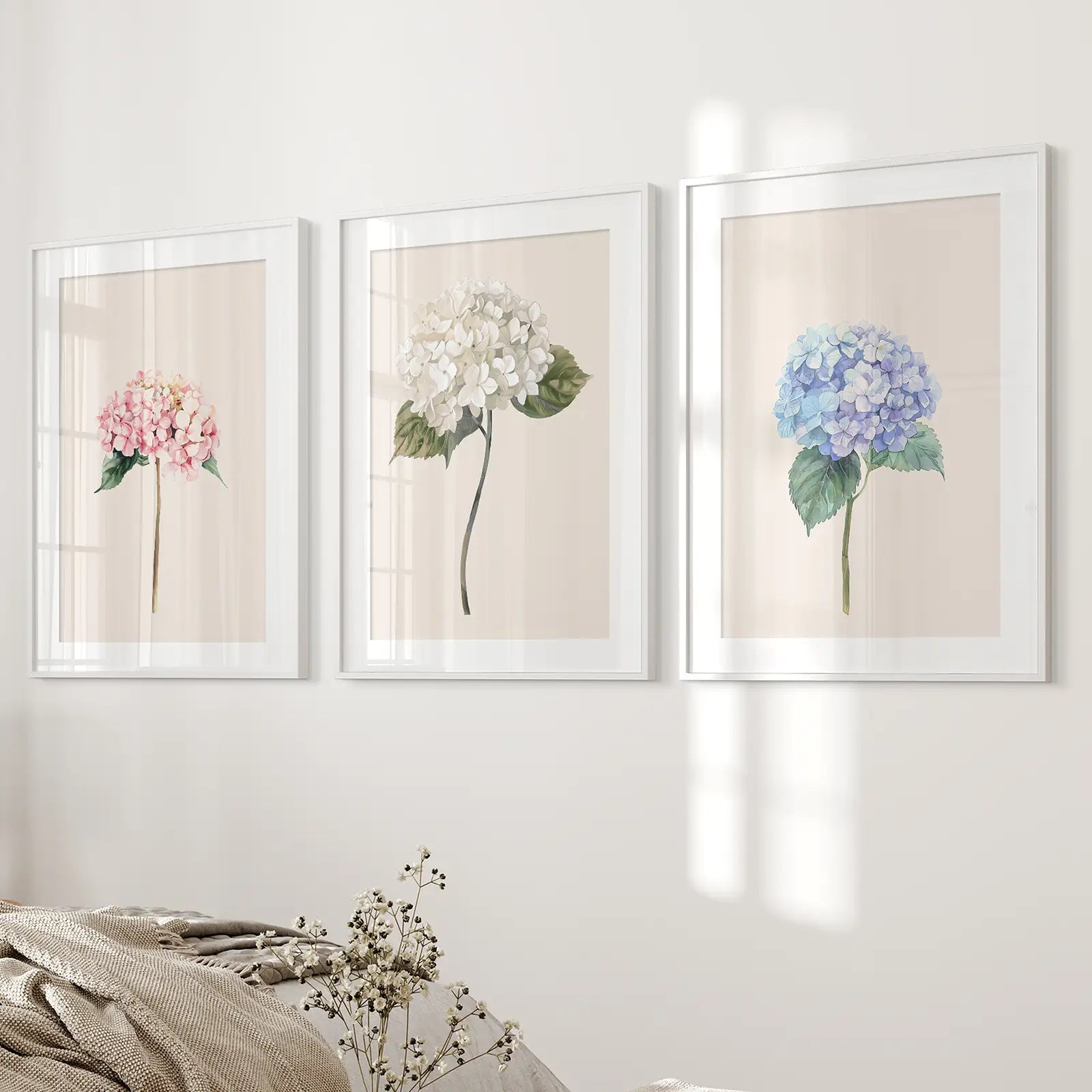 Minimalistische Botanische Hortensien-Kunstdruck-Dekoration