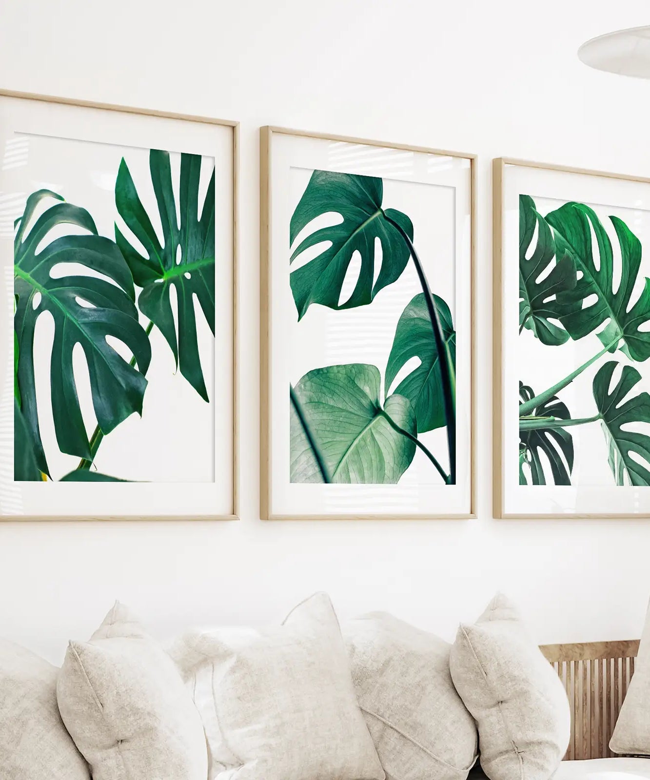 3 Piece Green Monstera Leaf Print Set. Tropical Decor