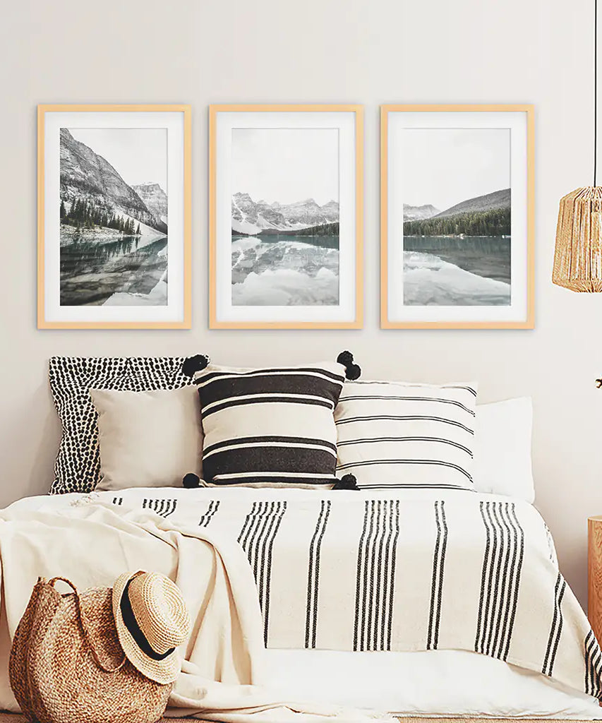 Moraine Lake Nature 3 Piece Wall Art. Nordic Mountain Prints
