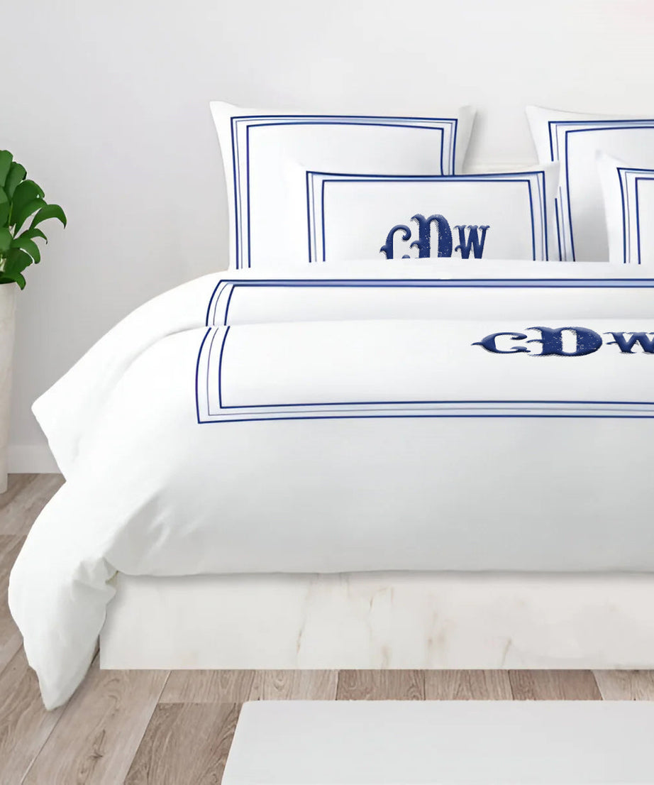 Monogram 400TC Cotton Classic Embroidery Sateen Solid Duvet Cover Set