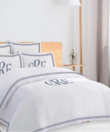 Monogam 400TC Cotton Triple Edge Embroidery Sateen Solid Duvet Cover Set