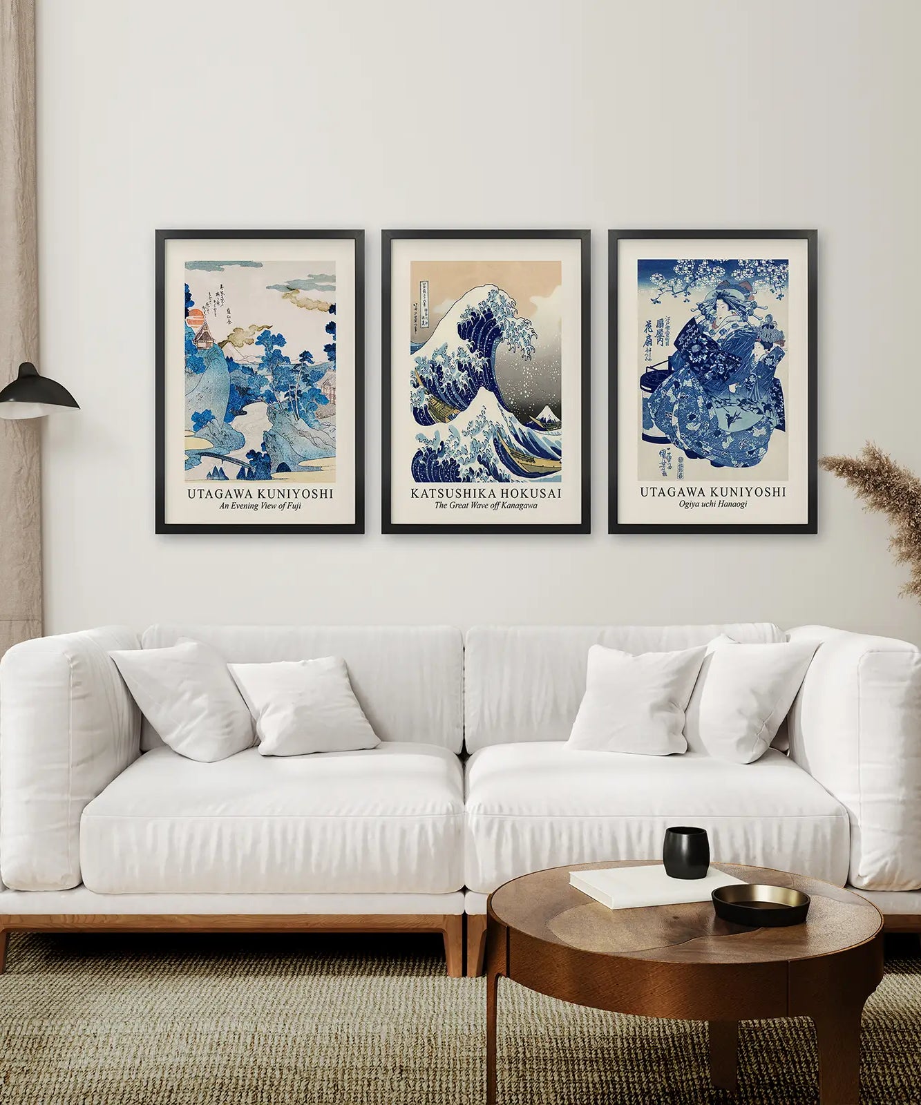 Japanese Woodblock Print Set of 3 | Hokusai Great Wave & Kuniyoshi Art