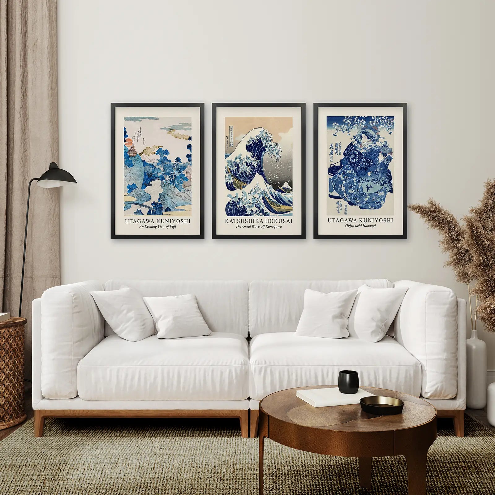 Japanese Woodblock Print Set of 3 | Hokusai Great Wave & Kuniyoshi Art