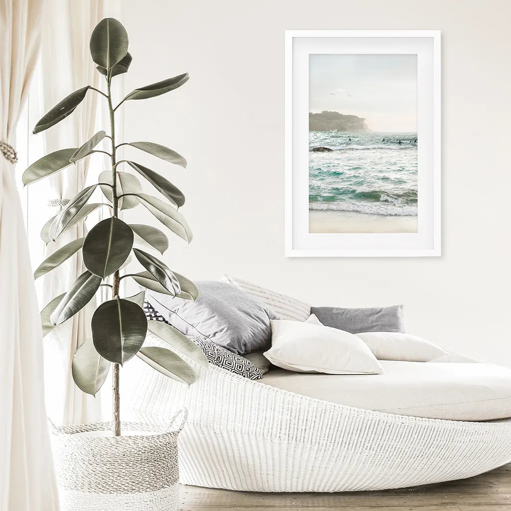 Nautical Coastline Photo. Ocean Waves and Rocks Print