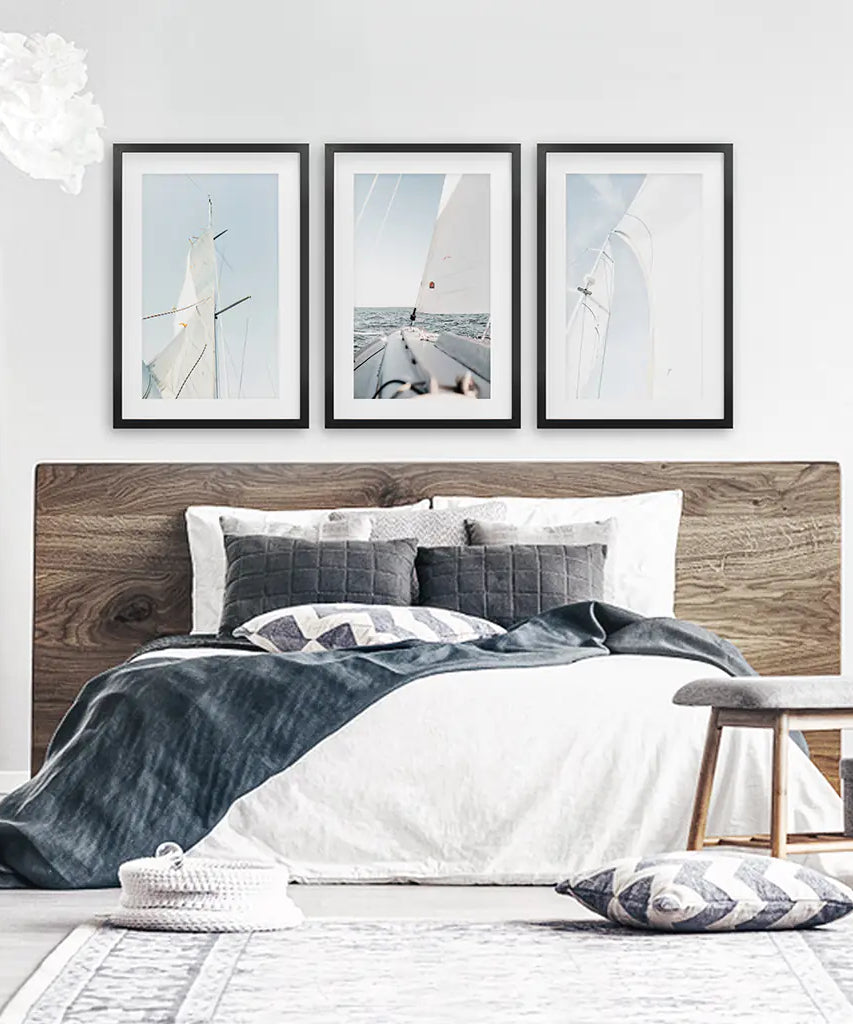 Nautical 3 Piece Wall Art. Sailing at Sea on a Yacht