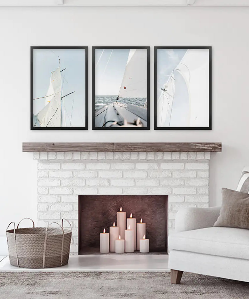 Nautical 3 Piece Wall Art. Sailing at Sea on a Yacht