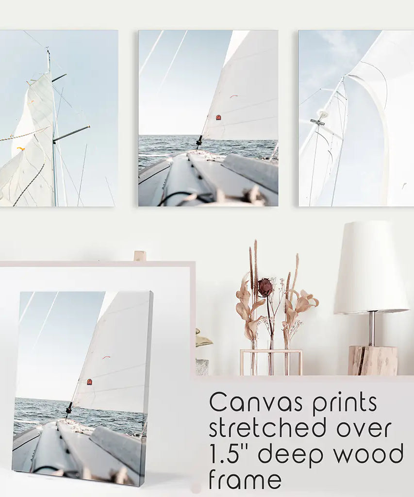 Nautical 3 Piece Wall Art. Sailing at Sea on a Yacht
