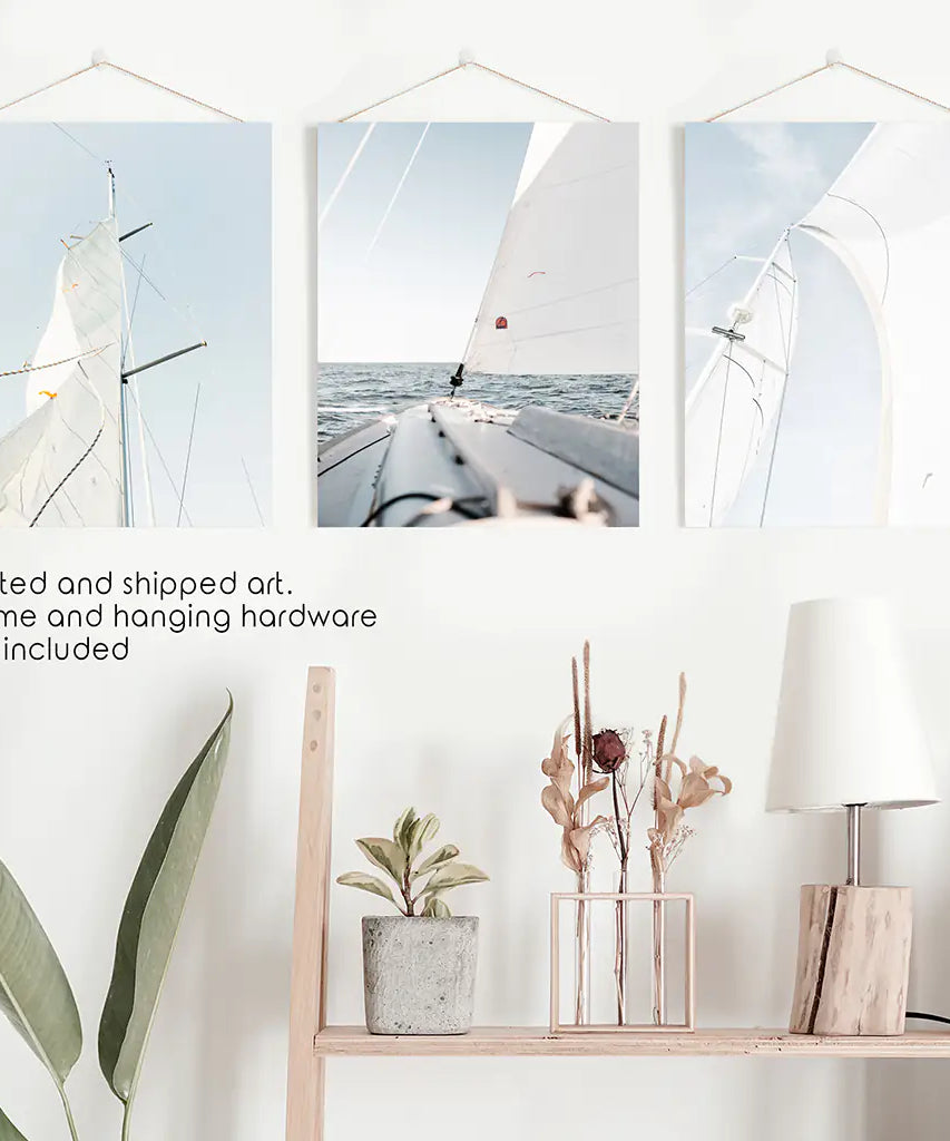 Nautical 3 Piece Wall Art. Sailing at Sea on a Yacht