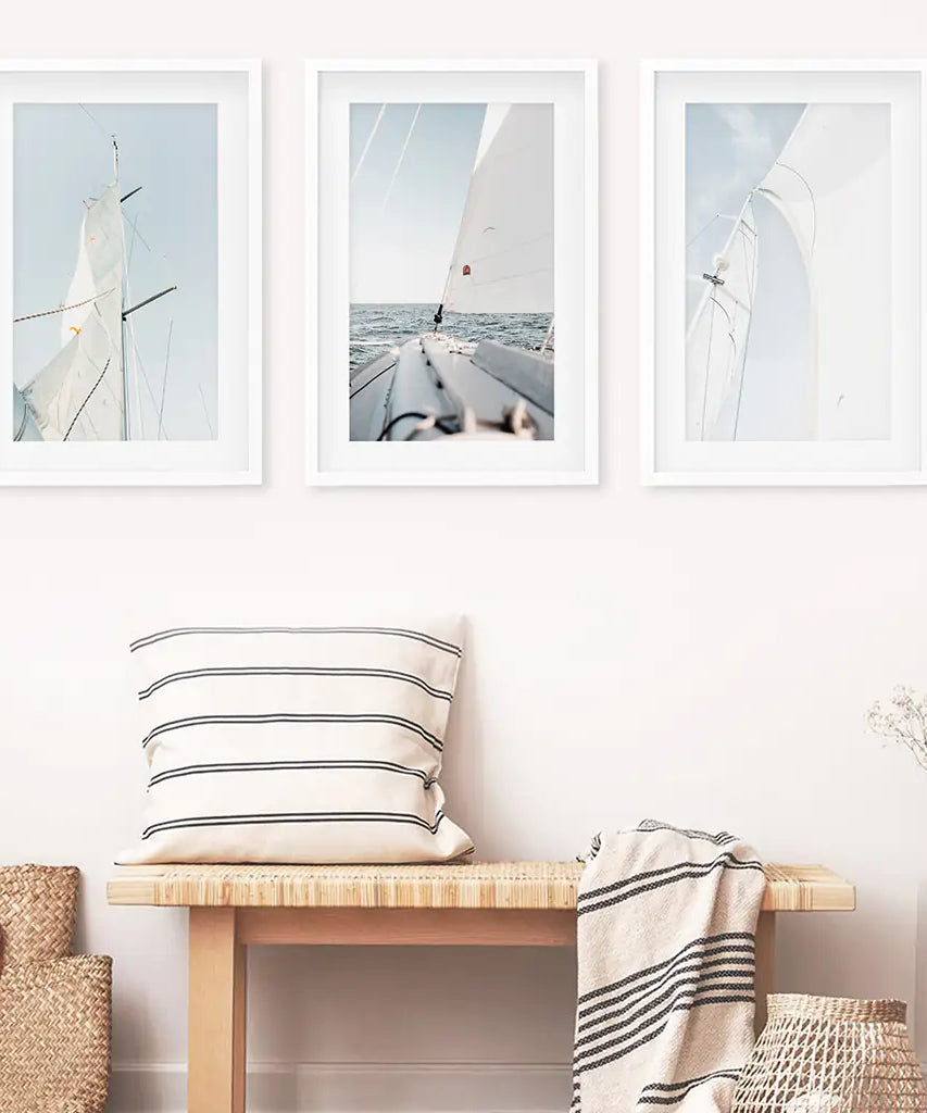 Nautical 3 Piece Wall Art. Sailing at Sea on a Yacht
